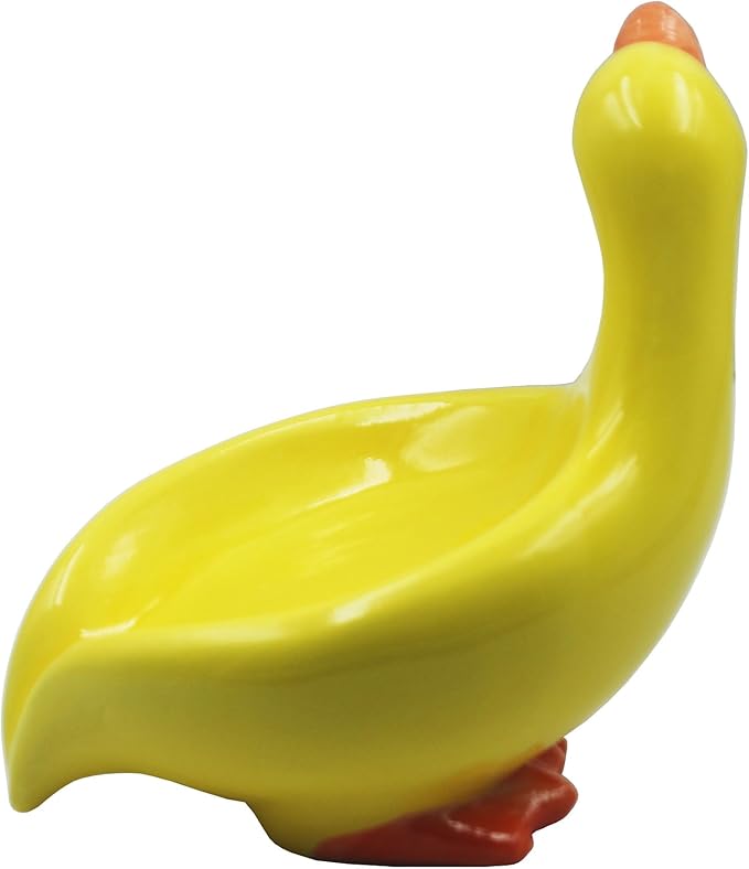 Ceramic Soap Dish,Cute Duck Shaped Self Draining Soap Holder, Sponge Holder, for Shower,Bathroom,Kitchen (Yellow)