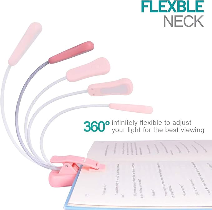 Vekkia 3000K Warm LED Rechargeable Book Light, Book Lights for Reading at Night, 3 Brightness, Up to 80 Hours, Lightweight, Great for Readers(Pink)