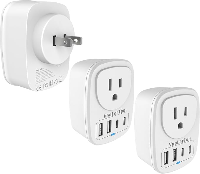 US to Japan Plug Adapter 2 Prong to 3 Prong Outlet Adapter Converter Type A with 4 USB Ports 2 Pack Japan Power Adapter, Philippine Canada Taiwan Japan Travel Cruise Essentials