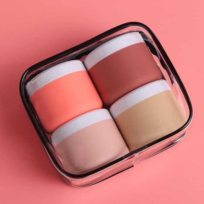 Kuangre Travel Containers for Toiletries, Silicone Cream Jars BPA-Free, Leak-proof 3oz Travel Size Containers, Portable Size Silicone Jars with Lid for Cosmetic Face Hand Body Cream (4 Pack)