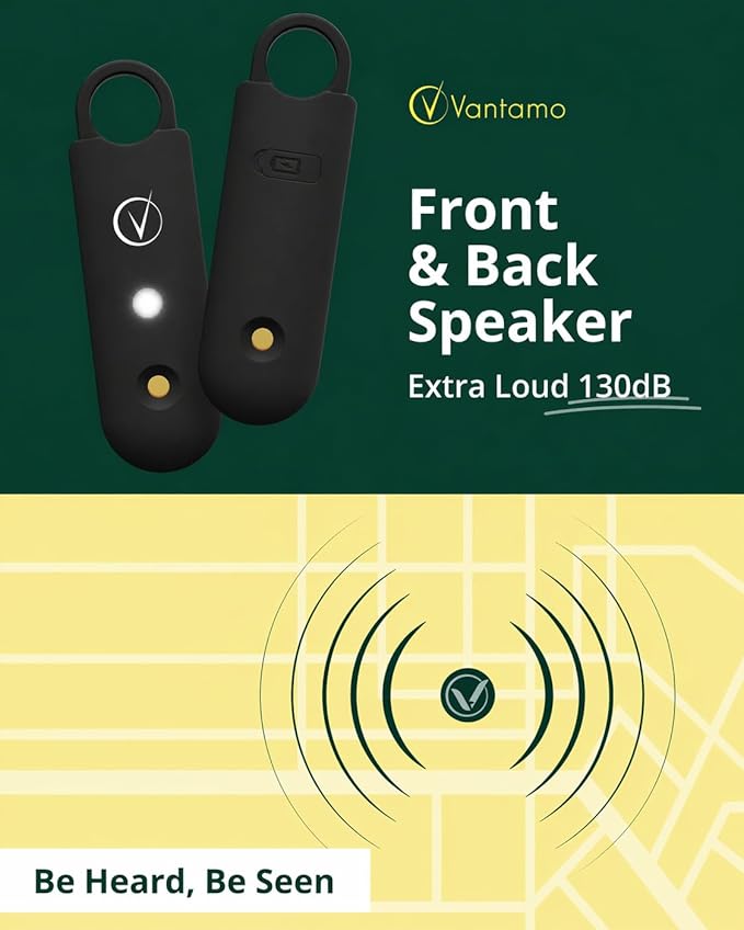 Vantamo Personal Alarm for Self Defense with Low Battery Notice, Strobe Light & Extra Loud 130 dB Double Speakers Safety Keychain Set for Women, Rechargeable Panic Button for Womens Self Defense