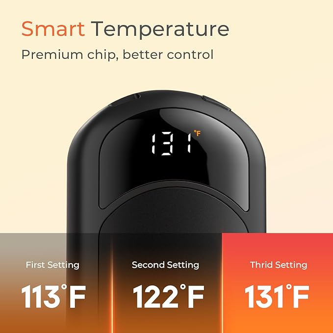 Electric Hand Warmers Rechargeable, 104–131°F with Temp & Battery Display, 3 Heat Levels, Fast Heating, Smart Temp Control, Pocket-Size, Fits in Gloves, Gifts for Women & Men