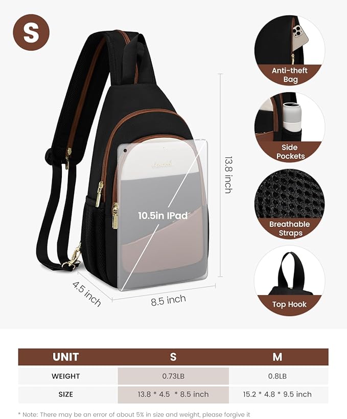 LOVEVOOK Sling Bag for Women, Convertible Sling Backpack, Small Water-resistant Daypack, Travel Chest Bag, Black, Brown, Beige
