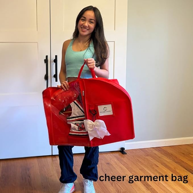 Waterproof Hanging Garment Bag 40 inch Clothes Bag with Gusset, 5 Pockets Side Zip for Dance Costumes Sports Skating Theatre Pageants Cheer Cosplay Kendall Country (Candy Apple Red, 40 inch)