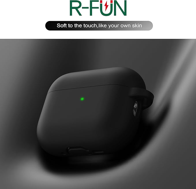 R-fun for AirPods Pro 3 Case (2025), Soft Silicone Protective Case Cover Compatible with Apple AirPods Pro 3rd Generation (USB-C Cable) for Women Men with Cleaning Kit and Keychain, Black