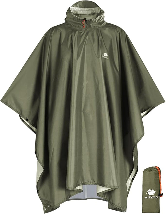 ANYOO Hooded Rain Poncho for Adults Waterproof Lightweight Rain Coat for Men Women Reusable Rain Jacket for Emergency Outdoor