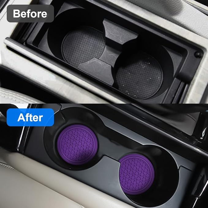 Mandark 2PCS Car Cup Holder Coasters, 2.75 Inch Non-Slip Insert Water Bottle Holder Pads, Dustproof Automotive Interior Accessories Mat, Universal for Vehicles, Trucks, RVs and More(Purple)