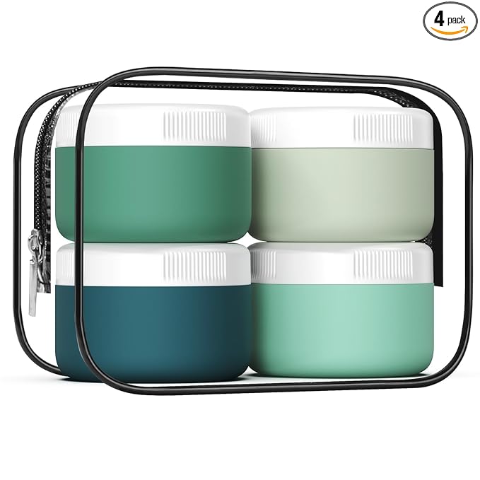 kuangre Travel Containers for Toiletries, Silicone Cream Jars BPA-Free, Leak-proof 2oz Travel Size Containers, Portable Size Silicone Jars with Lid for Cosmetic Face Hand Body Cream (4 Pack)