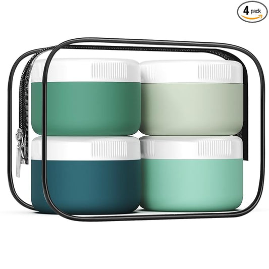 kuangre Travel Containers for Toiletries, Silicone Cream Jars BPA-Free, Leak-proof 2oz Travel Size Containers, Portable Size Silicone Jars with Lid for Cosmetic Face Hand Body Cream (4 Pack)