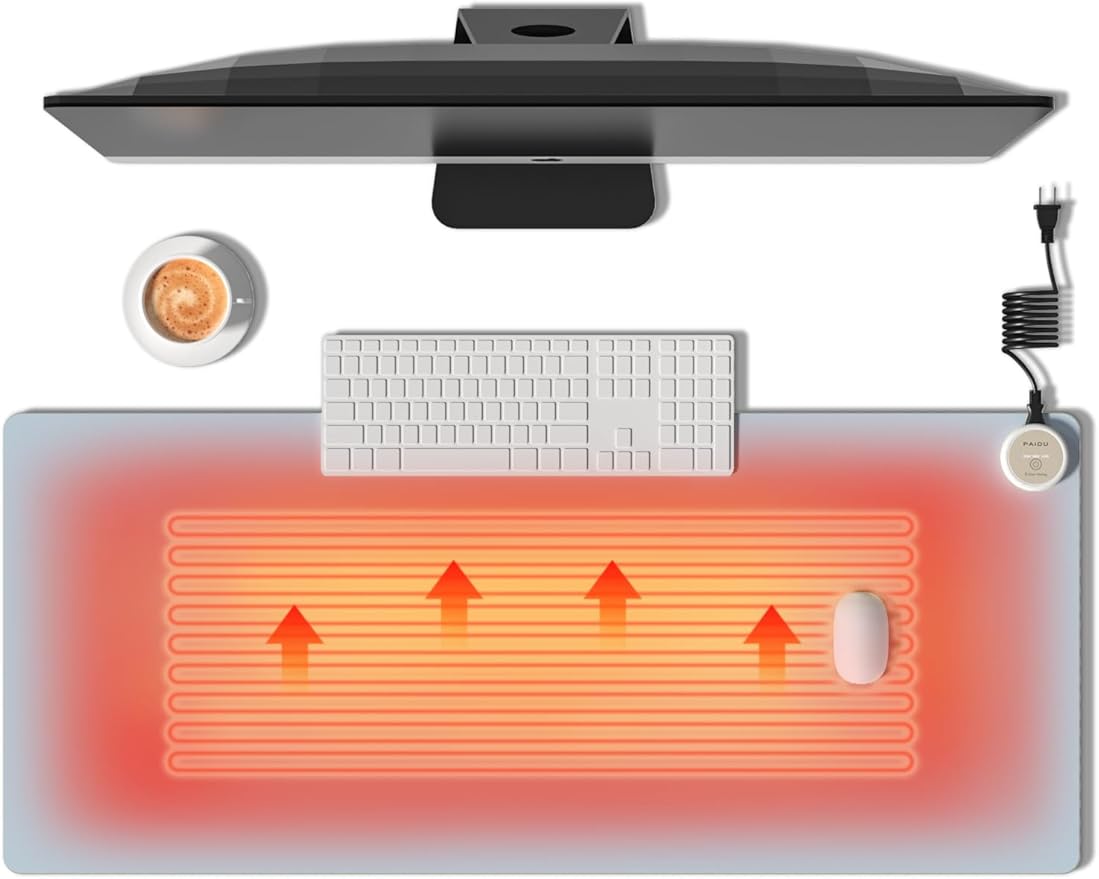 PAIDU Heated Mouse Pad Hand Warmers, Electric Warm Office Desk Mat, 31.5" x 13", 3 Control Levels Temperature 3 Hours Auto Shut-Off, Suitable for Home/Offices Computer Keyboard Pads (Blue)