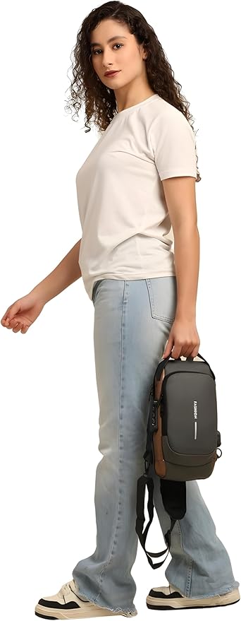 Unisex Anti-Theft Sling Bag with USB Port, Water-Resistant Crossbody Chest Backpack for Travel & Work