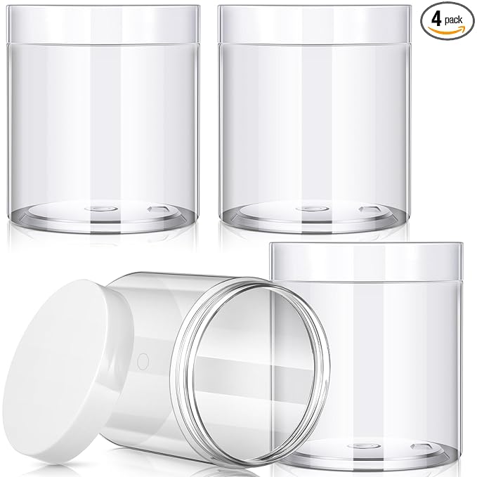 Patelai 4 Pieces Round Wide-mouth Leak Proof Plastic Container Jars with Lids for Travel Storage Makeup Beauty Products Face Creams Oils Salves Ointments DIY Making(16 Ounce,White)