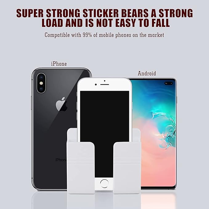 CEI&BPY 2Pcs Phone Holder Wall Mounted, Phone Stand with Self Adhesive. Phone Holder for RV Charging.Compatible with iPhone and Android (2Pack-White)