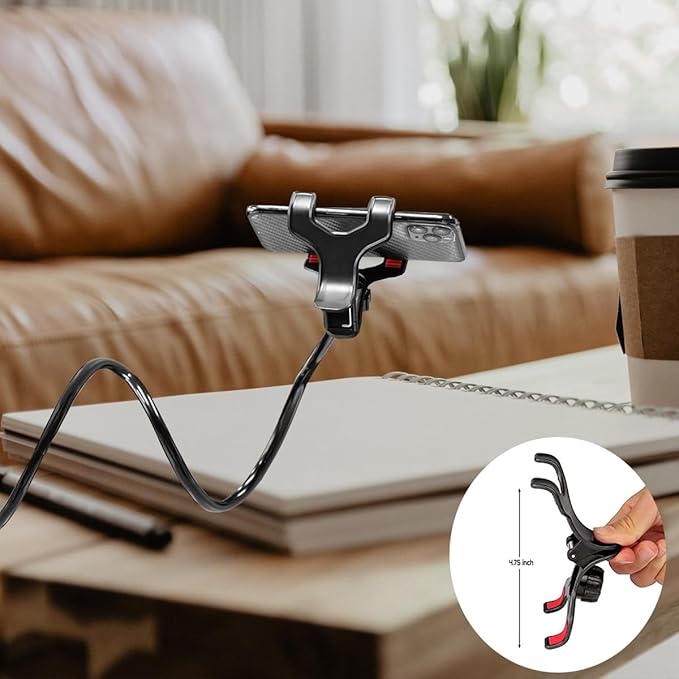 Selfdee Phone Holder for Bed, Gooseneck Clip Adjustable Phone Stand - Universal 360 Flexible Mount for Bedside headboard Lazy Long Arm Clamp Bracket (Style 1)