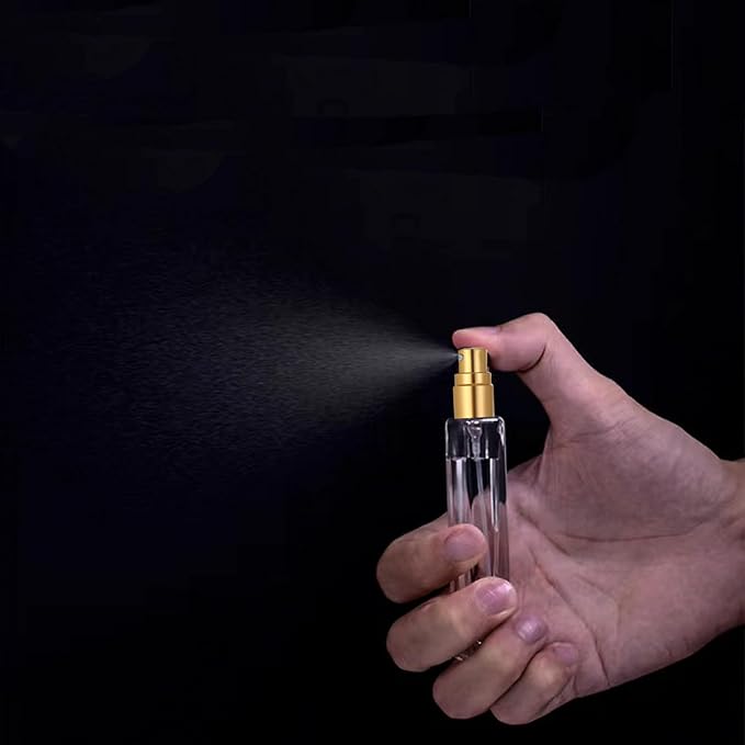 8PCS 10ml Perfume Spray Bottle, Mini Portable Travel Glass Square Spray Bottle, Small Fine Mist Sprayer, Refillable Atomizer, Sample Spray Bottle (Gold, 10ml)