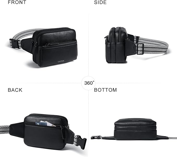 LATMAP 3L Fanny Packs Belt Bag for Women Small Everywhere Crossbody Bag Waist Packs Faux Leather Sling Chest Travel Purse