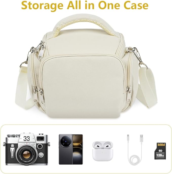 Ainiv DSLR Camera Bag, Waterproof Anti-Shock SLR Camera Case, Large Adjustable Shoulder Strap Camera Backpack, Portable Crossbody Single Shoulder Backpacks Compatible with Canon, Sony, Nikon, Beige