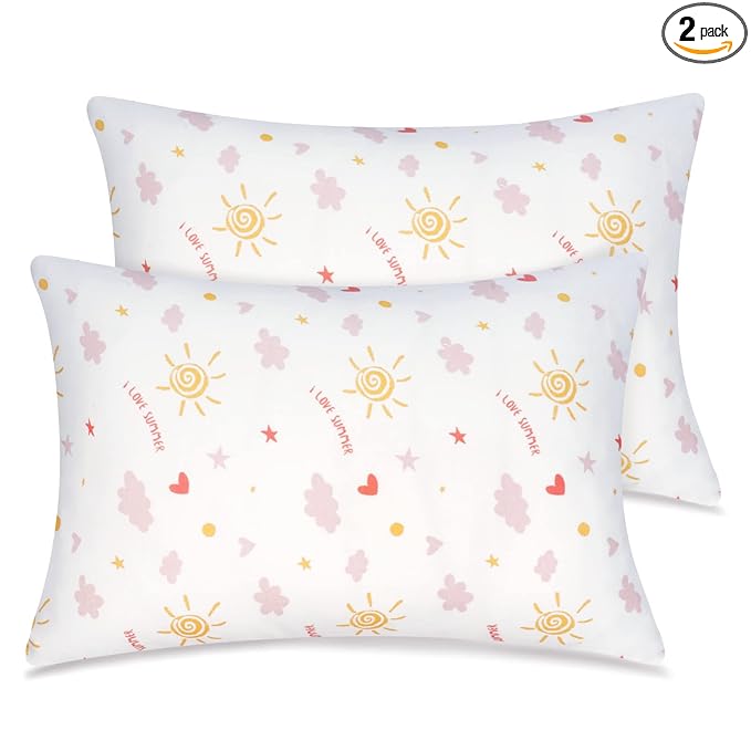 Zenssia Organic Cotton Toddler Pillowcases Pack of 2, 13x18 Inches Travel Pillowcase with Envelope Closure, Soft & Breathable Baby Pillow Case Cover, Sunny Pink