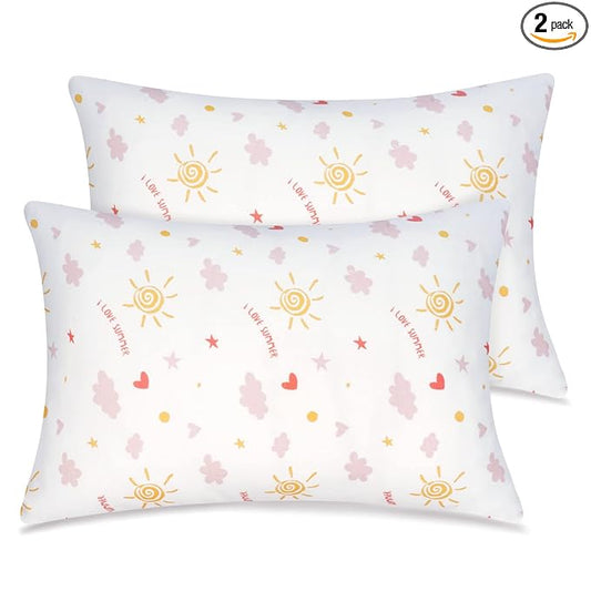 Zenssia Organic Cotton Toddler Pillowcases Pack of 2, 13x18 Inches Travel Pillowcase with Envelope Closure, Soft & Breathable Baby Pillow Case Cover, Sunny Pink