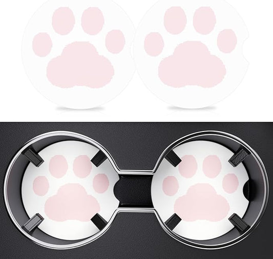 2 Pack Car Cup Holder Coaster, 2.63 inch Anti Slip Insert Absorbent Ceramic Car Coaster with Cork Base and Finger Notch, Cute Car Accessories Interior for Women, Cute Car Coasters., CH0025