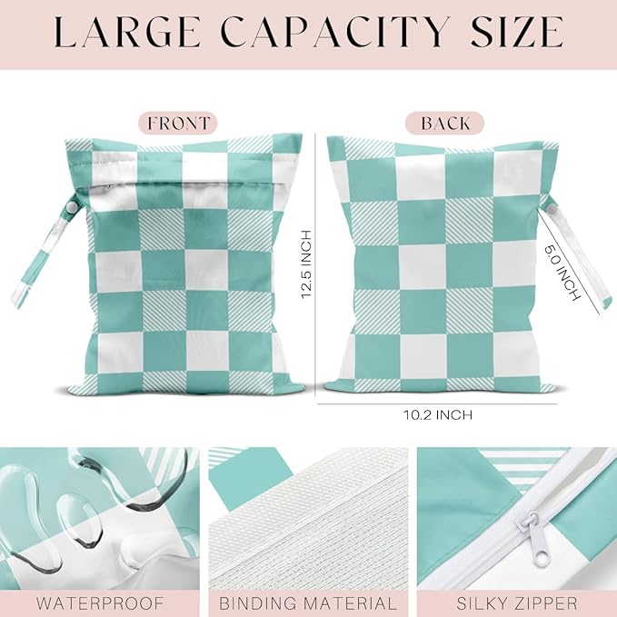 Wet Bag, 4Pcs Wet Dry Bag Set, Reusable Waterproof Bags with Vibrant Plaid for Women, Versatile for Beach, Pool, Weekend Travel & Daily Essentials Keeping