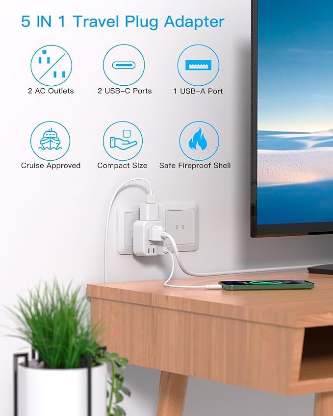 US to Japan Plug Adapter, HANYCONY Japan Power Adapter with 2 Outlets 3 USB Ports(2 USB C), Travel Plug Adapter for Amercian USA to Japanese China Canada Mexico Philippines Peru, 2 Pack