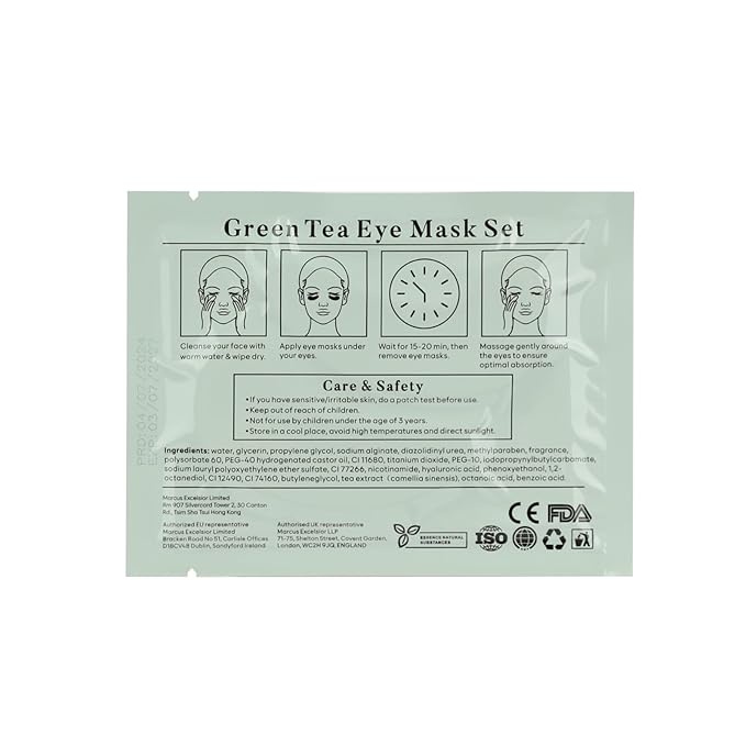 BLOOMORA Green Tea Under Eye Patches (20 Pairs) - Dark Circles & Puffiness Care - Hydrating Eye Mask for Dark Circles and Puffiness