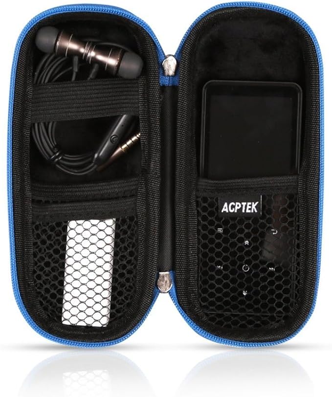 AGPTEK Carrying Case, EVA Zipper Carrying Hard Case Cover for Digital Voice Recorders, MP3 Players, Storage Holder for 3D Printing Pen, USB Cable, Earphones, Memory Cards, U Disk, Blue