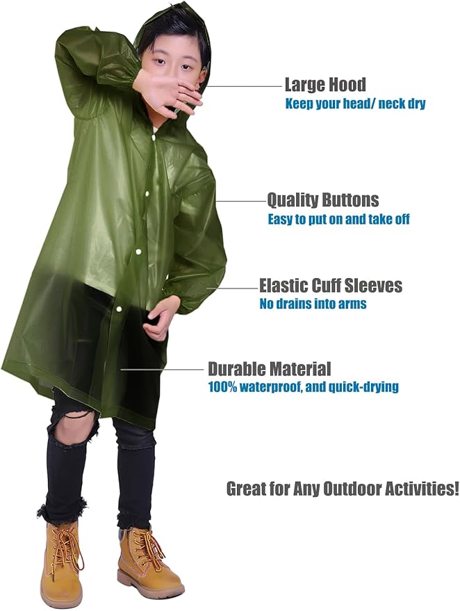 Kids Rain Jacket, 2 Pack Rain Ponchos for Kids - Reusable Raincoats for Boys and Girls Waterproof Outdoor Rain Gear