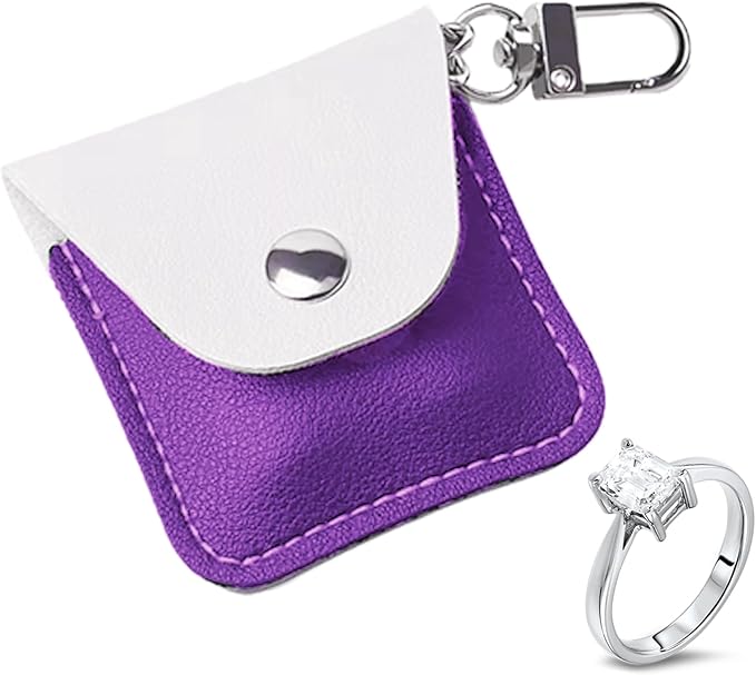Leather Ring Holder Keychain for Gym, Portable Jewelry Travel Ring Keeper Case for Wedding ring and Necklaces