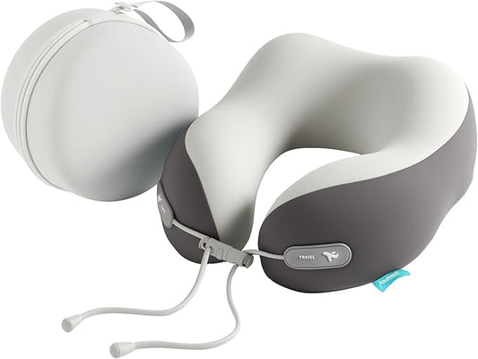 Travel Pillow with Cool Material,Neck Pillow for Traveling 100% Pure Memory Foam,Travel Neck Pillow with Hard Case, Airplane Pillow for Traveling,Travel Essentials (Grey)