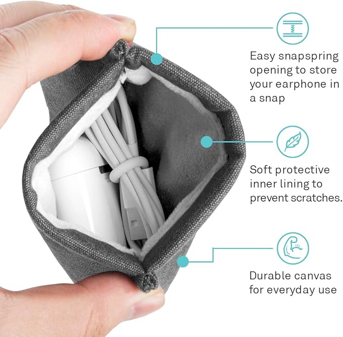 UT Wire Pocket for Airpods Snap & Store Wireless Bluetooth Earbud and Charger cable Travel Pouch, Black