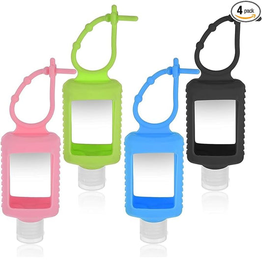 4 Pack Travel Bottles, Hand Sanitizer Holder Empty Travel Size 2oz/60ml Leakproof Refillable Containers Portable Keychain Bottles with Detachable Silicone Case
