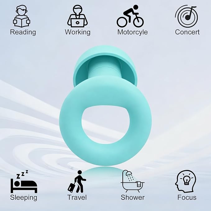 Ear Plugs for Noise Reduction–Super Soft, Reusable Hearing Protection in Flexible Silicone for Sleep, Noise Sensitivity & Flights-8 Ear Tips in XS/S/M/L–27dB Noise Cancelling–Light Blue