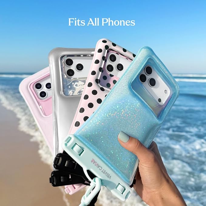 VELVET CAVIAR Waterproof Phone Pouch with Lanyard | IP68 Floating Case for iPhone & All Phones | Dry Bag for Snorkeling, Beach, Kayaking | Travel & Cruise Essentials for Women (Pink Polka Dot)