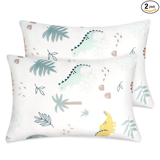 Zenssia Organic Cotton Toddler Pillowcases Pack of 2, 13x18 Inches Travel Pillowcase with Envelope Closure, Soft & Breathable Baby Pillow Case Cover, Dinosaur
