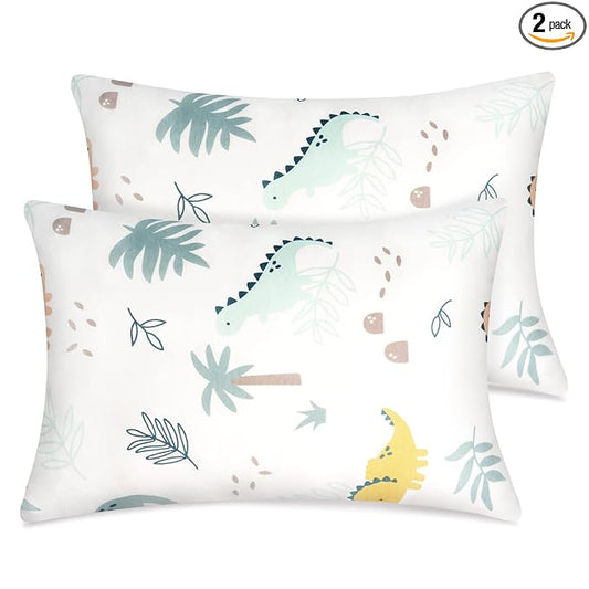 Zenssia Organic Cotton Toddler Pillowcases Pack of 2, 13x18 Inches Travel Pillowcase with Envelope Closure, Soft & Breathable Baby Pillow Case Cover, Dinosaur