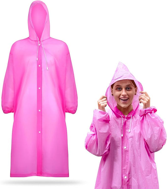 Rain Ponchos for Adults Reusable Rain Coats with Hood and Drawstring Thicken Ponchos Waterproof for Women(Pink)