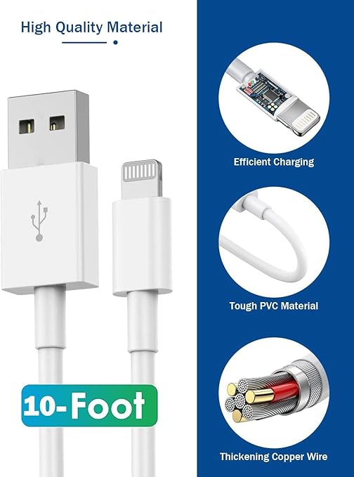 iPhone Charger 10FT, [Apple MFi Certified] 2-Pack Long Fast Charging Lightning Cord Cable USB Wall Charger Travel Plug Adapter for iPhone 14/13/12/11/Pro/Pro Max/Mini/8/7/6s Plus/XR/XS Max/SE2022/iPad