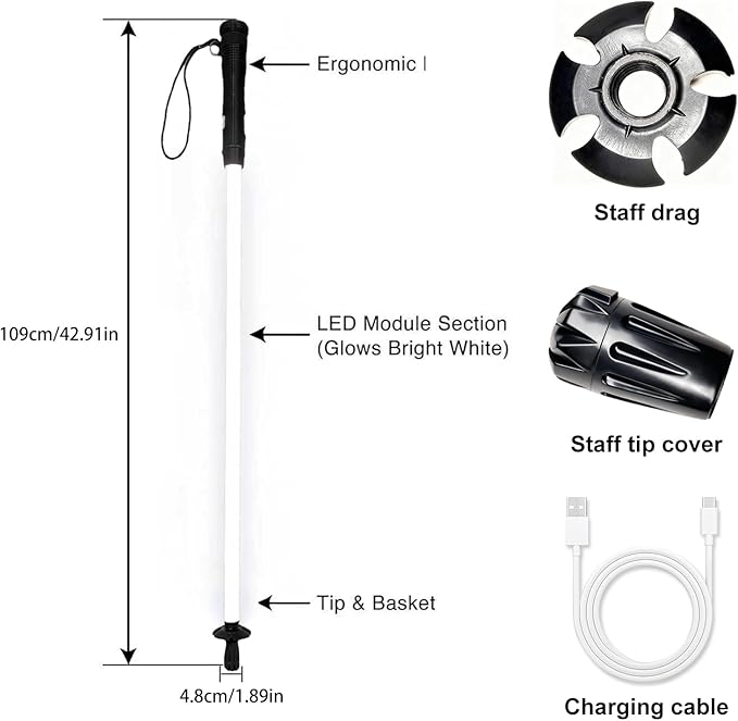 Rechargeable Ultra-Bright LED Light-Up Trekking Poles, Sci-Fi Lightsaber-Inspired Hiking Sticks, Lightweight for Outdoor Hiking, Camping & Night Walking, White Light