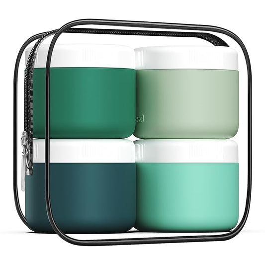 kuangre Travel Containers for Toiletries, Silicone Cream Jars BPA-Free, Leak-proof 3oz Travel Size Containers, Portable Size Silicone Jars with Lid for Cosmetic Face Hand Body Cream (4 Pack)