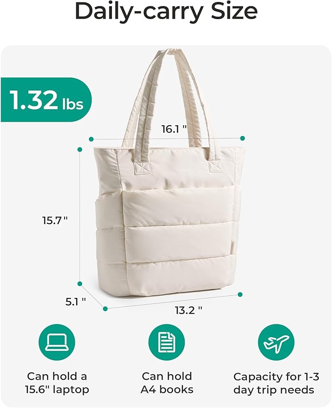 BAGSMART Tote Bag for Women, Lightweight Puffy Tote Bag with Compartments Shoulder Bag Handbag for Travel, Work, Gym | Lightweight