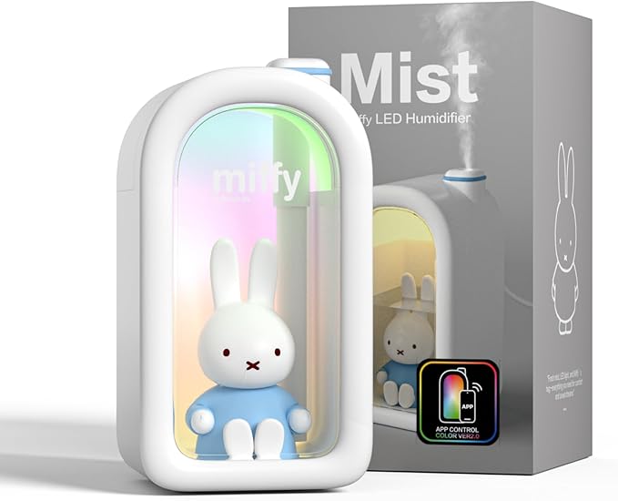 Mipow X Miffy Cool Mist Humidifier - Ultrasonic Quiet Humidifier, Mini Cute Humidifier with Night Light, 380ml for Bedroom, App-Controlled RGB Light (2.0 Plus-Version) - Blue