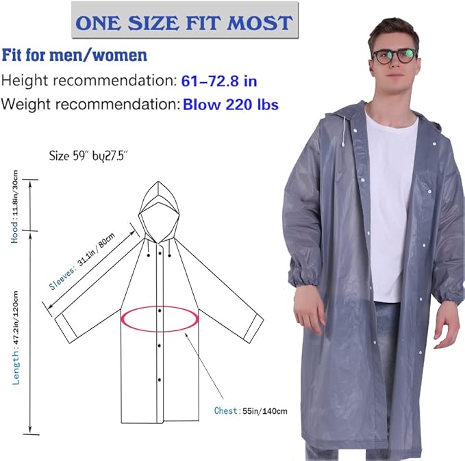 YDYJKI 2 Pack Waterproof Rain Ponchos for Adults-Reusable Emergency Raincoats with Hoodand Drawstring -Lightweight Ponchos