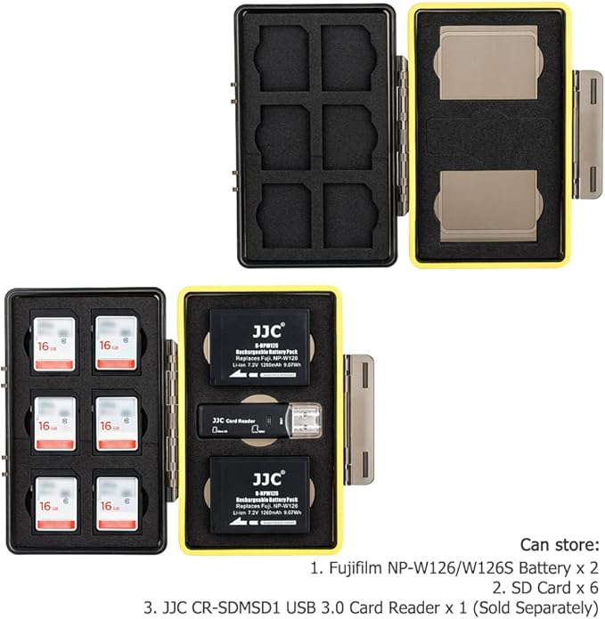 Fujifilm NP-W126 NP-W126S Camera Battery Memory Card Storage Case Holder for 6 SD Card + 2 Slots Battery, Fuji Camera Battery Box on X100VI X-T3 X-T30 X-T100 X100F X-A10 X-Pro2 X-Pro1 X-T2 X-T1 X-T20