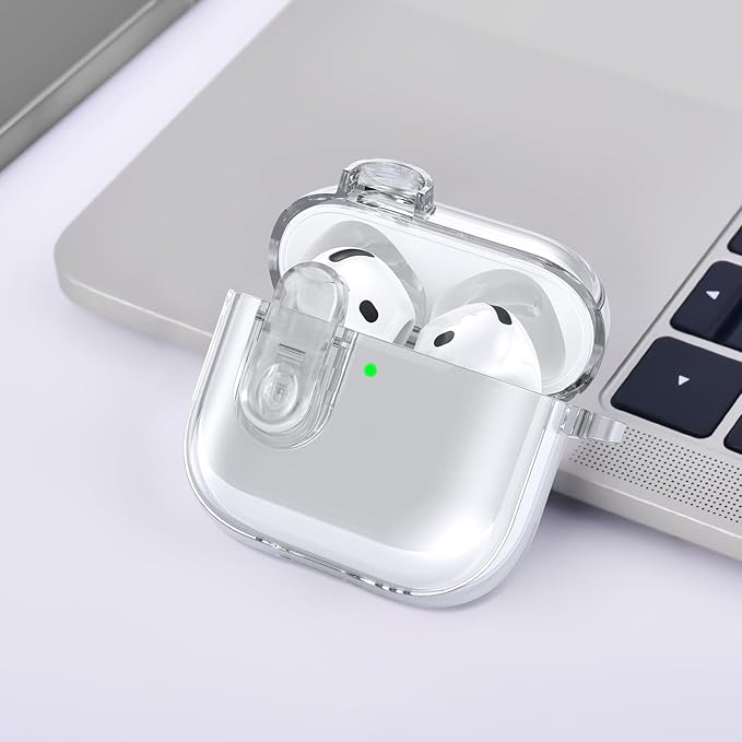 (with Safety Lock) Clear Case Compatible with Cute Apple Airpods 4 Cases 2024 Women, VISOOM Soft TPU Transparency Air pods 4 Gen Case iPods 4 Earbuds Case Girl Bling Keychain for Airpod iPod 4th Gen
