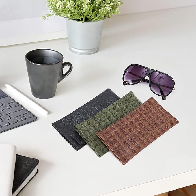 TRIUMPH VISION Squeeze Leather Sunglasses Pouch - 3 Pack Glasses Case Soft Eyeglass Sleeve Pouch Holder