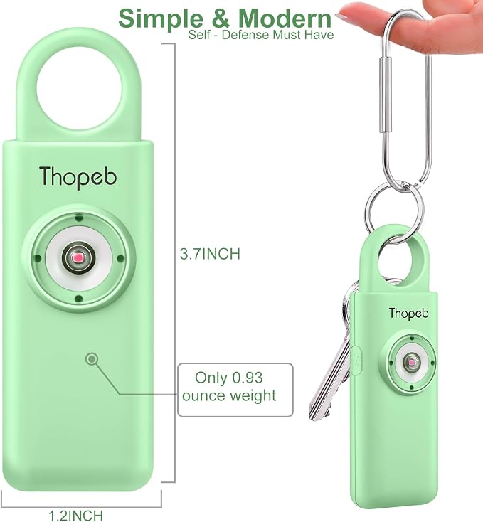 Thopeb– Personal Safety Alarm for Women–135dB Siren, Strobe Light and Rechargeable - Safety Alarm Keychain for Women (Pale Green)