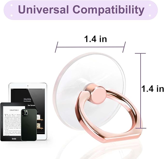 4 Pack Jsoerpay Cell Phone Ring Holder, Transparent Phone Ring 360°Rotation Finger Ring Stand, Clear Phone Ring Finger Kickstand Compatible with Most of Phones, Tablet and Case (2Silver+2Rose Gold)