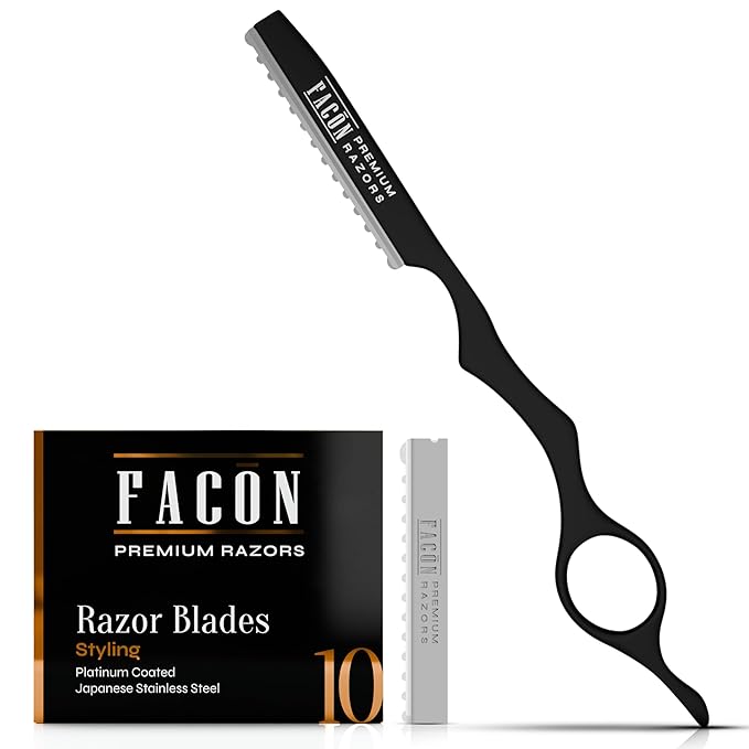 Facón Hair Razors for Cutting Hair - Professional Styling Razor Kit with 11 Replacement Blades, Stainless Steel Hairs Cutting Tool for Salon & Home, Premium Cutting Thinning Texturizing Faether Razor
